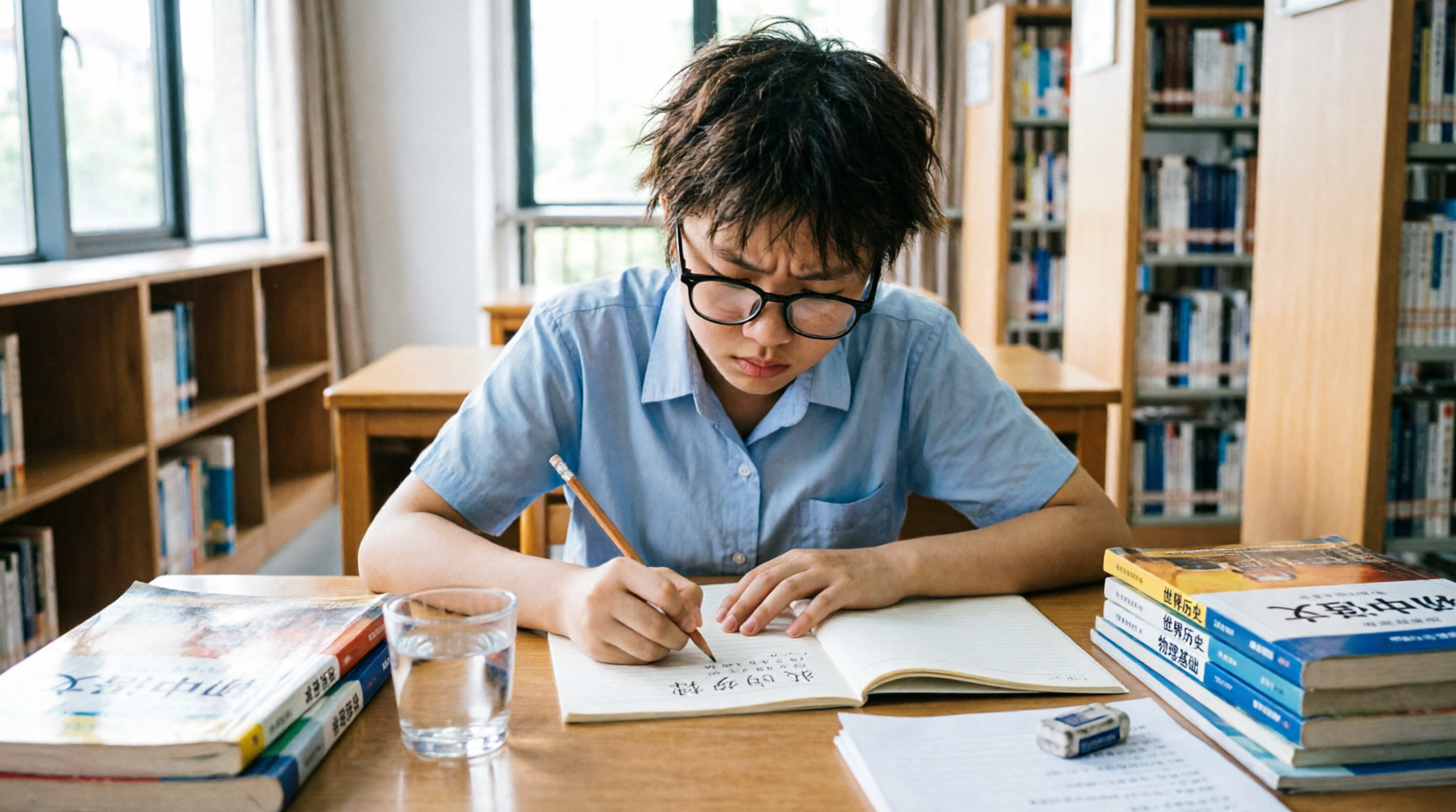 Student writing English composition